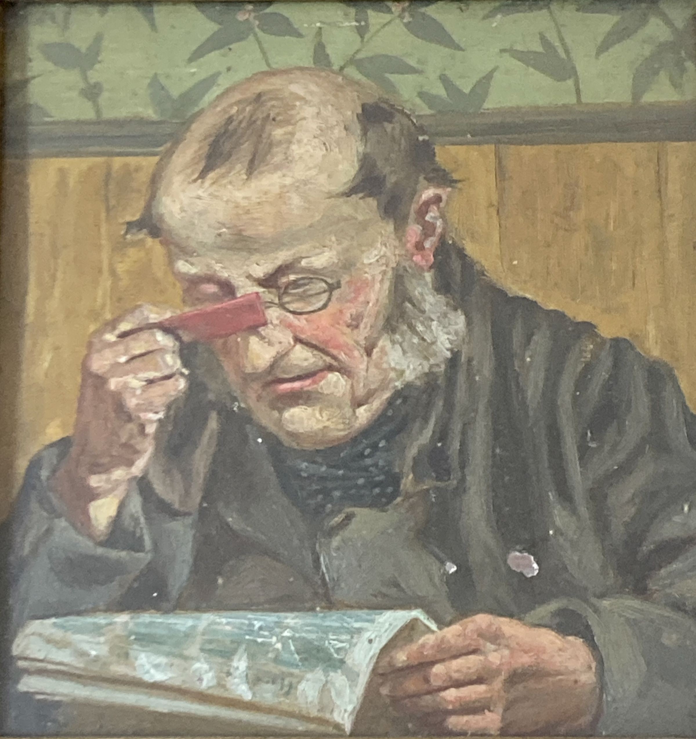 English School (19th century), Reading the Paper, oil on board, 13.5 x 13cm